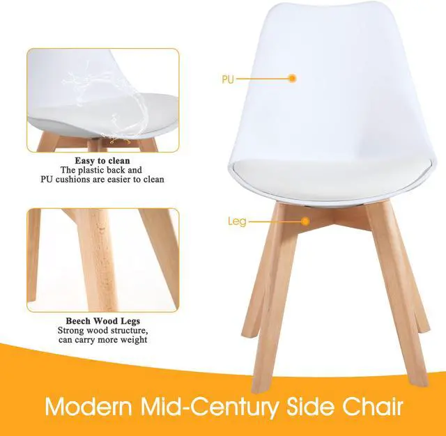 Alt view image 6 of 7 - LSSPAID Set of 2 Mid Century Dining Chair,Shell Lounge Plastic Side Chair with Soft Padded and Beech Wood Legs for Dining Room Living Room Bedroom Kitchen,White