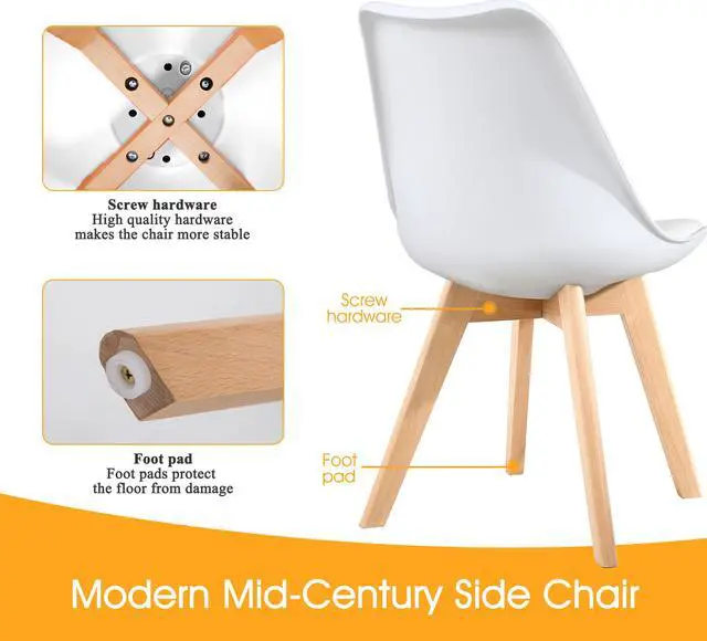 Alt view image 5 of 7 - LSSPAID Set of 2 Mid Century Dining Chair,Shell Lounge Plastic Side Chair with Soft Padded and Beech Wood Legs for Dining Room Living Room Bedroom Kitchen,White