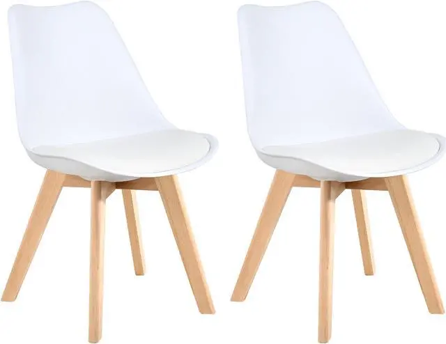 Main image of LSSPAID Set of 2 Mid Century Dining Chair,Shell Lounge Plastic Side Chair with Soft Padded and Beech Wood Legs for Dining Room Living Room Bedroom Kitchen,White
