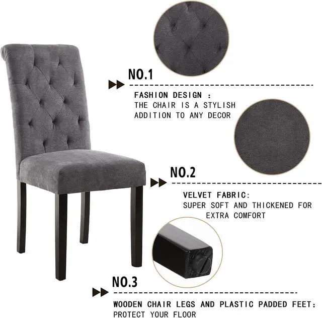 Alt view image 6 of 7 - LSSPAID Set of 2 Stylish Dining Room Chairs with Solid Wood Legs, Gray