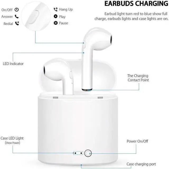 Alt view image 3 of 6 - Wireless Earbuds Bluetooth Headphones Stereo Earphone with Built-In Mic with Charging Case Cordless Sport Headsets for AirPods iPhone XS XR X 8 7 plus 6 6s plus Android Samsung Galaxy