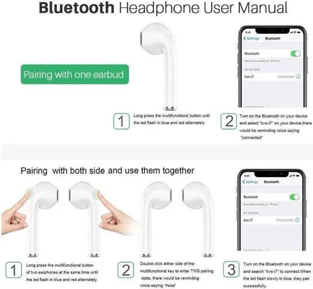 Alt view image 5 of 6 - Wireless Earbuds Bluetooth Headphones Stereo Earphone with Built-In Mic with Charging Case Cordless Sport Headsets for AirPods iPhone XS XR X 8 7 plus 6 6s plus Android Samsung Galaxy