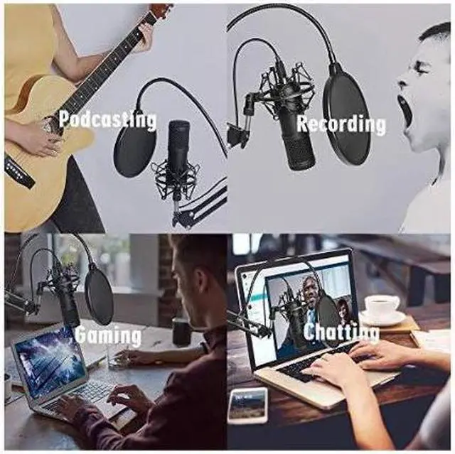 Alt view image 6 of 7 - USB Streaming Podcast PC Microphone professional 192KHZ24Bit Studio Cardioid Condenser Mic Kit with sound card Boom Arm Shock Mount Pop Filter for Skype YouTuber Karaoke Gaming Recording