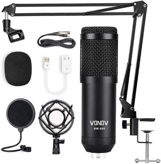 Alt view image 7 of 7 - USB Streaming Podcast PC Microphone professional 192KHZ24Bit Studio Cardioid Condenser Mic Kit with sound card Boom Arm Shock Mount Pop Filter for Skype YouTuber Karaoke Gaming Recording