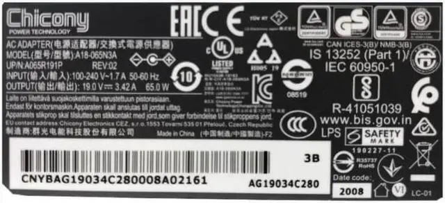 Alt view image 2 of 2 - 9V 3.42A 65W 4.0x1.7mm Chicony A18-065N3A A065R191P AC Adapter For Laptop Charger Power Supply