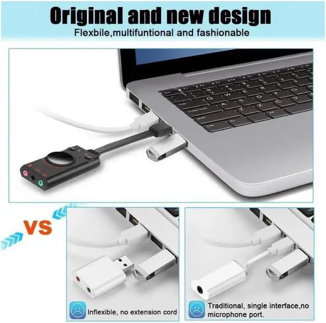 Alt view image 3 of 6 - USB Sound Card Adapter BENGOO External Audio Adapter Stereo Sound Card Converter 3.5mm AUX Microphone Jack for Gaming Headset Earphone PS4 Laptop Desktop Windows Mac OS Linux, Plug Play