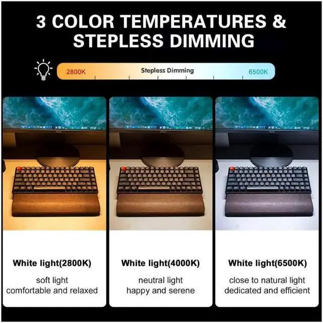 Alt view image 4 of 7 - Computer Monitor Light Bar Screen Light with Adjustable Brightness and 3 Color Temperature PC E-Reading Task Lamp with USB Powered Essential for Work and Office