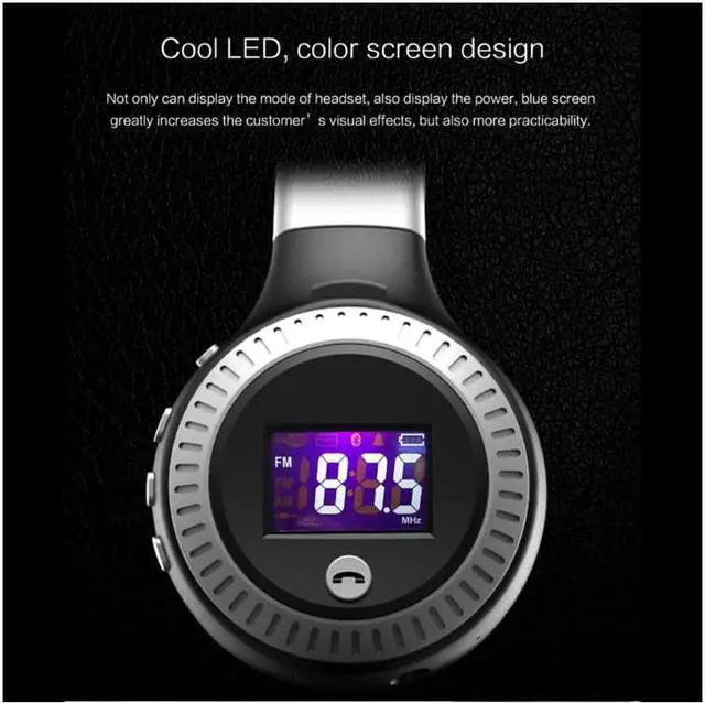 Alt view image 2 of 7 - Zgeer Wireless Bluetooth Headphones LED Display Screen Headset Stereo Handsfree with Mic FM Radio TF Card Slot for Computer PC Smartphone