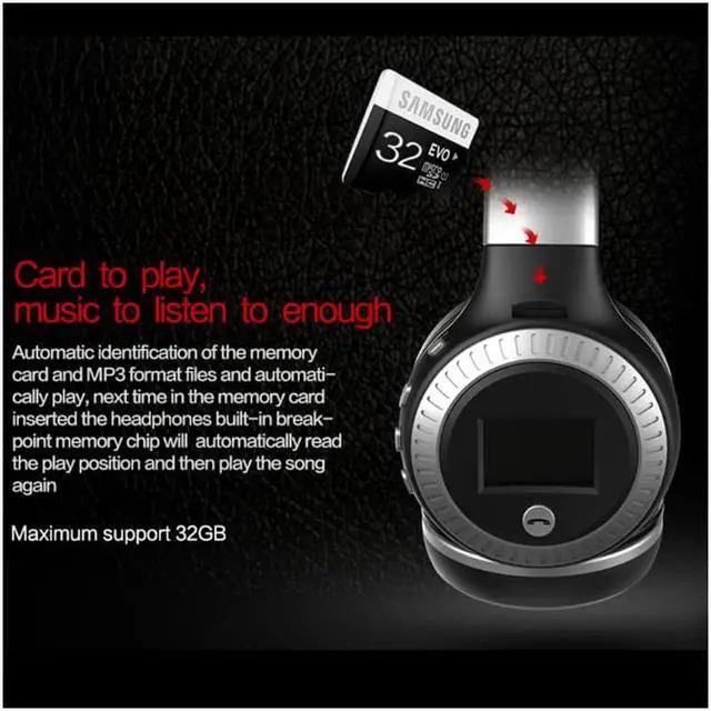 Alt view image 4 of 7 - Zgeer Wireless Bluetooth Headphones LED Display Screen Headset Stereo Handsfree with Mic FM Radio TF Card Slot for Computer PC Smartphone