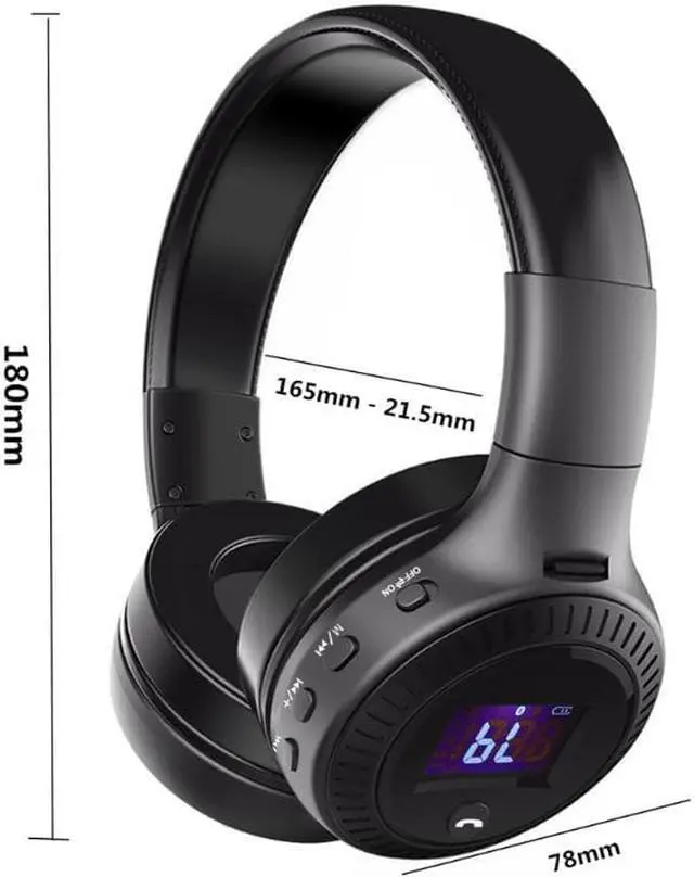 Alt view image 7 of 7 - Zgeer Wireless Bluetooth Headphones LED Display Screen Headset Stereo Handsfree with Mic FM Radio TF Card Slot for Computer PC Smartphone