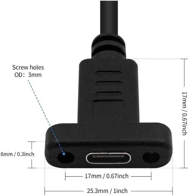 Alt view image 2 of 6 - Poyiccot 90 Degree USB C Male to Female Extension Cable 2feet/60cm, Right Angled USB 3.1 Type C Extender Charging & Sync Cable with Panel Mount Screw Hole (USB C Right M/F)