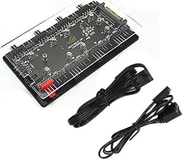 Alt view image 3 of 6 - 2-in-1 PWM & ARGB 5V Addressable RGB Controller Hub 8 Ports 12V 4Pin Fan & 5V 3Pin AURA Adapter with PMMA Case and Magnetic Standoff for Cooling Radiator & ASUS/MSI LED Strip - SATA Powered