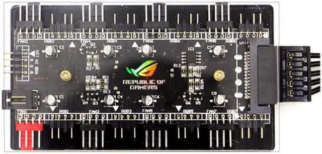 Alt view image 4 of 6 - 2-in-1 PWM & ARGB 5V Addressable RGB Controller Hub 8 Ports 12V 4Pin Fan & 5V 3Pin AURA Adapter with PMMA Case and Magnetic Standoff for Cooling Radiator & ASUS/MSI LED Strip - SATA Powered