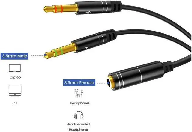 Alt view image 5 of 5 - 3.5mm Headphone Stereo Audio Mic Y Splitter,Dual 3.5 mm Plug (Audio + Microphone) to 4 Pole Comob Jack Aux Adapter for 4 pin 3.5mm Plug Smartphone Earphone