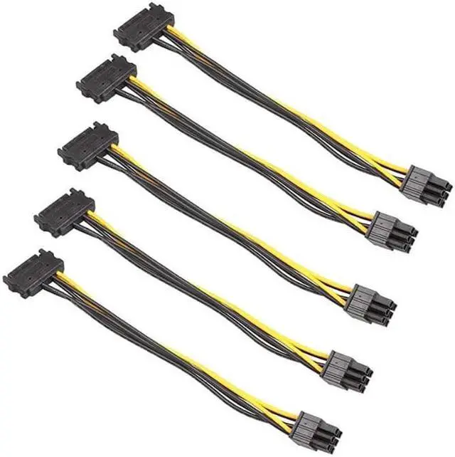 Alt view image 2 of 5 - 5 Pack 6 Pin PCIe to SATA Power Cable 8 Inches 20cm SATA15Pin Male to 6Pin HSG