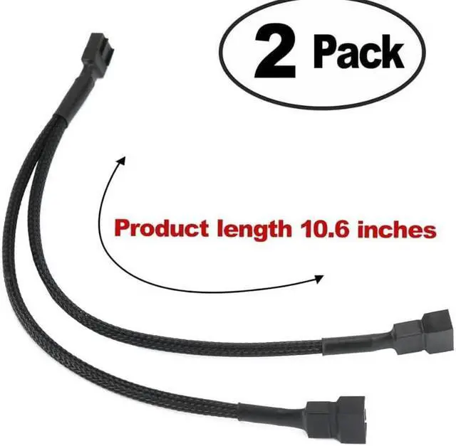 Alt view image 2 of 5 - OIAGLH PWM Fan Splitter Long Adapter Cable Sleeved Braided Black Y Splitter Computer PC 4 Pin Fan Extension Power Adapter Cable 1 to 2 Converter 10 inches (2 Pack)