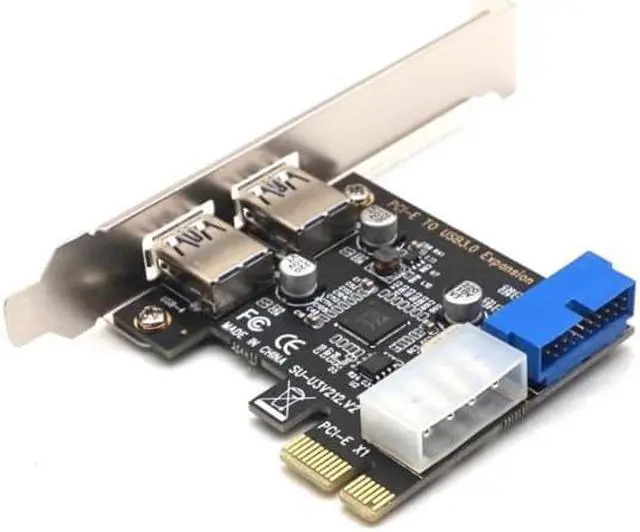 Alt view image 3 of 5 - Weastlinks USB3.0 PCI-E Expansion Card External 2 Port USB3.0 + Internal 19pin Header PCIe Card 4pin IDE Power Connector