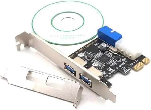 Alt view image 5 of 5 - Weastlinks USB3.0 PCI-E Expansion Card External 2 Port USB3.0 + Internal 19pin Header PCIe Card 4pin IDE Power Connector