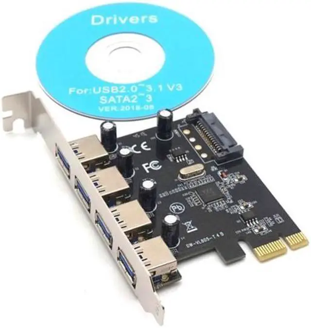 Alt view image 7 of 7 - Weastlinks PCI-E to 4 Ports USB3.0 Expansion Card PCI Express to USB3.0 Adapter Card with SATA Power Interface for Desktop PC