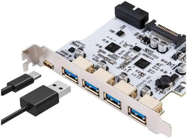 Alt view image 2 of 5 - Weastlinks PCI-E To 4-port USB3.0 Type-C Adapter Expansion Card Connector 19Pin Dual Chip for Windows XP Vista Windows 7/8/10 Linux
