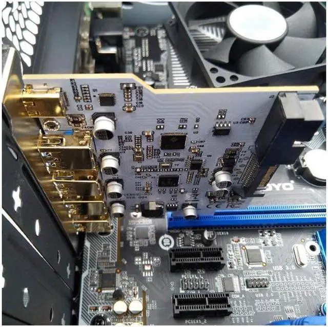 Alt view image 5 of 5 - Weastlinks PCI-E To 4-port USB3.0 Type-C Adapter Expansion Card Connector 19Pin Dual Chip for Windows XP Vista Windows 7/8/10 Linux