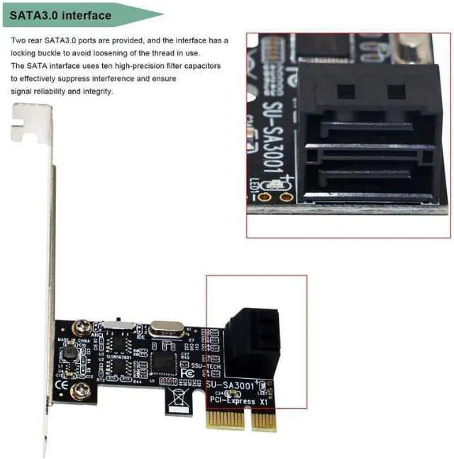 Alt view image 4 of 7 - Weastlinks PCI-e to 2 Ports SATA3.0 Expansion Card PCIE To Sata 3.0 Convert Adapter Interface For Ssd Boot System Riser Controller