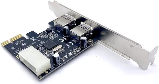 Alt view image 4 of 7 - Weastlinks PCIE to 2 Port USB 3.0 PCI Express 4-pin IDE Connector Adapter USB3.0 Add On Card With Low Profile