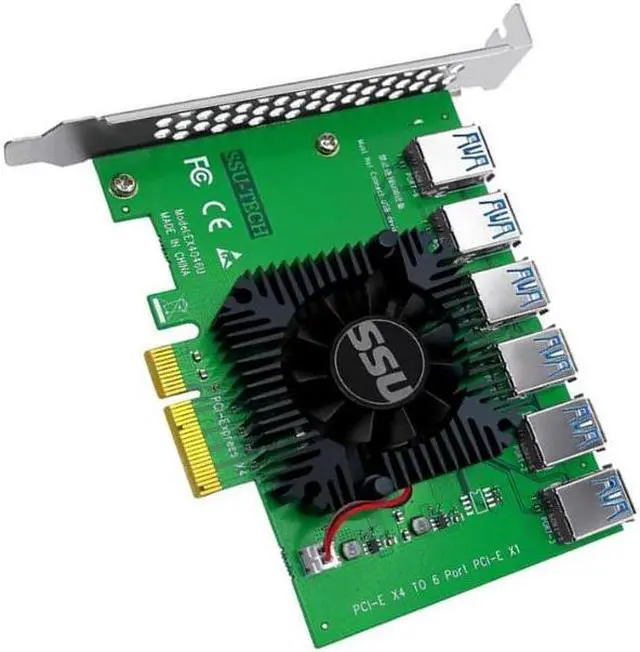 Alt view image 5 of 6 - Weastlinks PCI Express X4 20Gb 1 to 6 Riser Card PCI-E to PCI-E Adapter PCIE Slot 4X to 16X USB 3.0 Riser Extender For Bitcoin Miner Mining