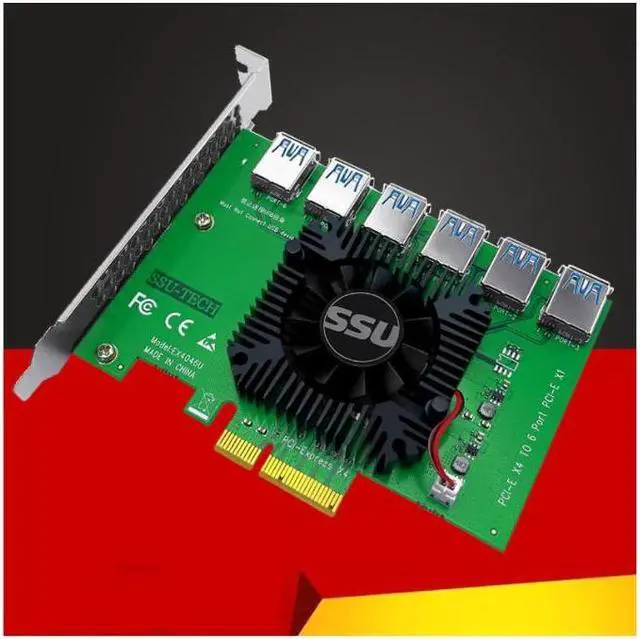 Alt view image 6 of 6 - Weastlinks PCI Express X4 20Gb 1 to 6 Riser Card PCI-E to PCI-E Adapter PCIE Slot 4X to 16X USB 3.0 Riser Extender For Bitcoin Miner Mining