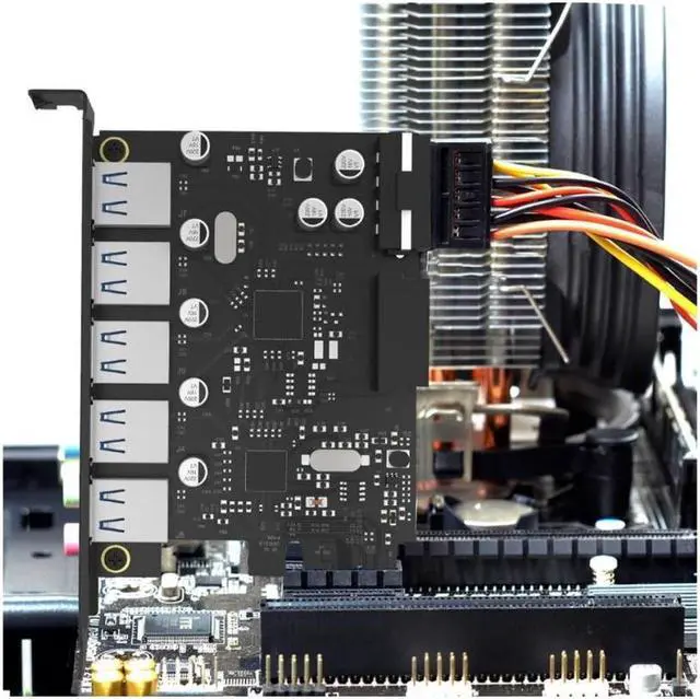 Alt view image 6 of 7 - Weastlinks USB 3.0 PCI-E Expansion Card 5 Ports Hub Adapter External Controller Express Card with 4-pin Power Connector Cord