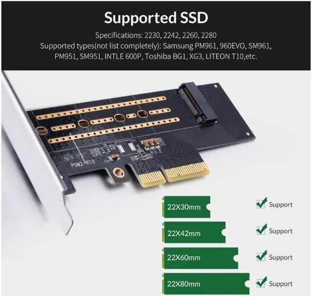 Alt view image 4 of 7 - Weastlinks PCI-E PCI Express 3.0 Gen3 X4 to M.2 M KEY SSD M2 Key Interface Card For PCI Express 3.0 x4 2230 2242 2260 2280 Size