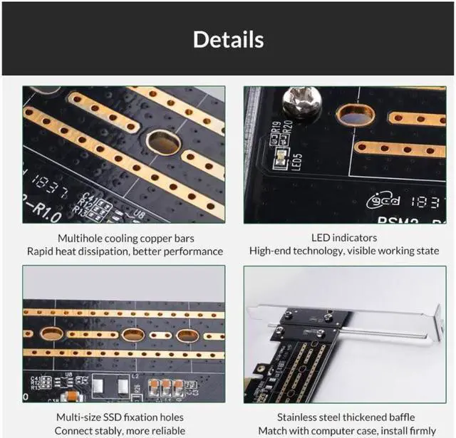 Alt view image 5 of 7 - Weastlinks PCI-E PCI Express 3.0 Gen3 X4 to M.2 M KEY SSD M2 Key Interface Card For PCI Express 3.0 x4 2230 2242 2260 2280 Size
