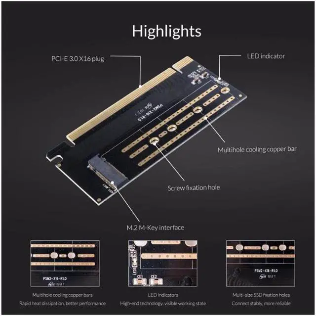 Alt view image 4 of 7 - Weastlinks PCI-E Express M.2 M-key Interface SSD M.2 NVME to PCI-E 3.0 X16 Gen3 Convert Card Support 2230-2280 Size Super Speed Card