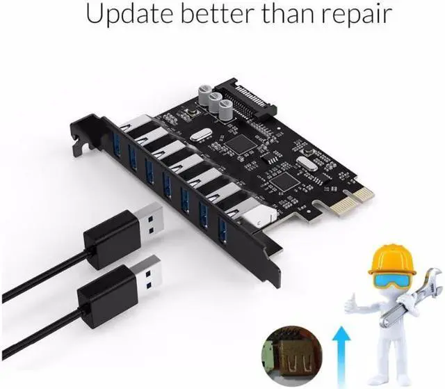 Alt view image 4 of 7 - Weastlinks 7 Port USB3.0 PCI-E Express Card Sata to 15 Pin High Speed Extender Adapter Card Power Connector