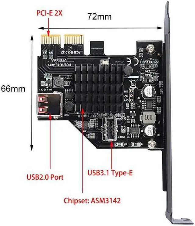 Alt view image 3 of 7 - Weastlinks PCI Express 3.0 USB 3.1 PCI-E Card PCIe USB Adapter Raiser Type-E USB3.1 gen2 10gbps+USB2.0 Expansion Card