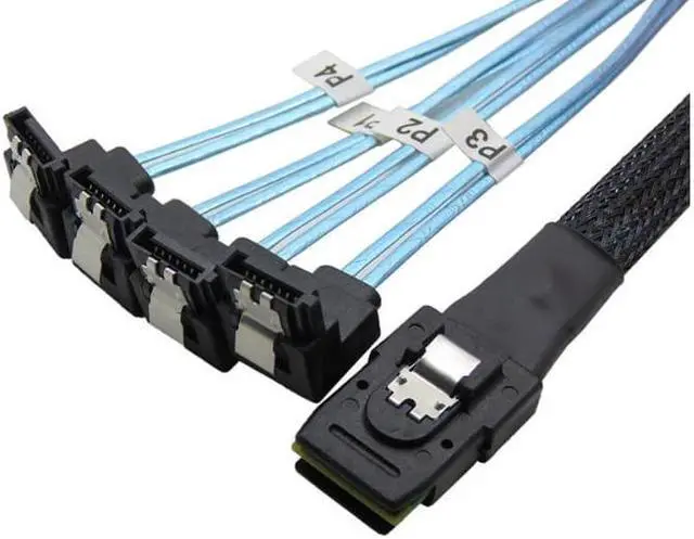 Main image of SFF80874SATA1M90 Internal Mini SAS to 4 x Right Angle SATA Cable (SFF-8087 to SATA Forward Breakout),Mini SAS Host/Controller to 4 SATA Target/Backplane-3.3ft