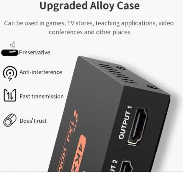 Alt view image 4 of 7 - HDMI Splitter 1 in 4 Out V1.4 Powered 1x4 Ports Box Supports Full Ultra HD 1080P 4K/2K and 3D Resolutions (1 Input to 4 Outputs)