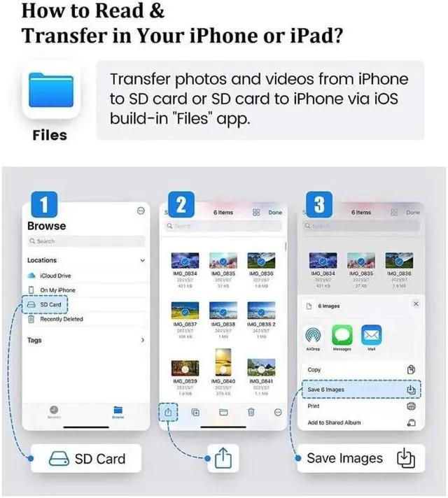 Alt view image 7 of 7 - Lightning to SD Card Camera Reader for iPhone iPad, Apple MFi Certified Veetone Dual Card Slot Micro SD/SD Memory Card Reader Adapter, Trail Game Camera Viewer, Plug and Play No App Required