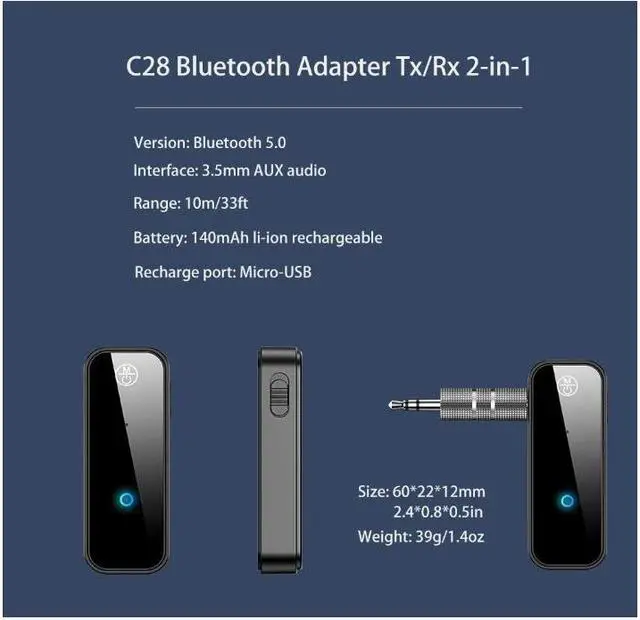 Alt view image 4 of 7 - Bluetooth 5.0 adapter with 3.5mm jack for auxiliary dongle, 2-in-1 wireless transmitter/receiver, suitable for TV audio, projectors, computers, headphones, cars