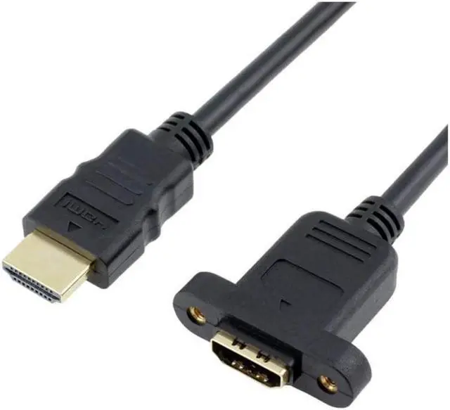 Alt view image 3 of 7 - Bluwee HDMI Extension Cable High Speed HDMI Male to Female Extension Wire Cord HDMI Extender w/Screw Nut for Panel Mount - Gold Plated Plugs Black (1FT)