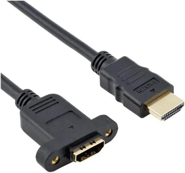 Alt view image 2 of 7 - Bluwee HDMI Extension Cable High Speed HDMI Male to Female Extension Wire Cord HDMI Extender w/Screw Nut for Panel Mount - Gold Plated Plugs Black (1FT)