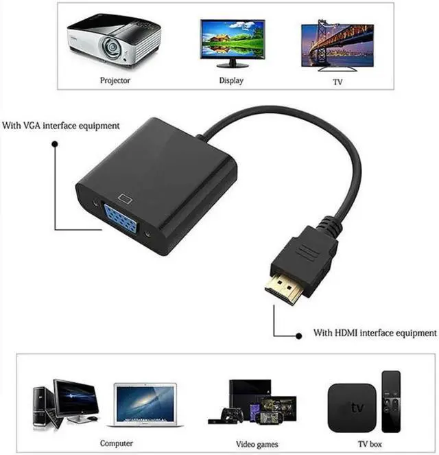 Alt view image 6 of 7 - HDMI to VGA, Gold-Plated HDMI to VGA Adapter (Male to Female) for Computer, Desktop, Laptop, PC, Monitor, Projector, HDTV, Chromebook, Raspberry Pi, Roku, Xbox and More - Black