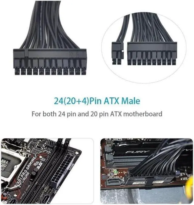 Alt view image 5 of 6 - 24 pin power supply 1/2 extension cable ATX power supply motherboard 24PIN to 24pin/20pin motherboard