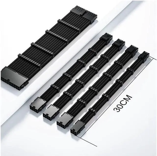 Alt view image 6 of 7 - Mod Sleeved Cable, Black Power Supply Cable Extension Kit, 24PIN ATX, 4+4 PIN EPS, Dual 6+2 PIN PCIE, 6 PIN PCI-E