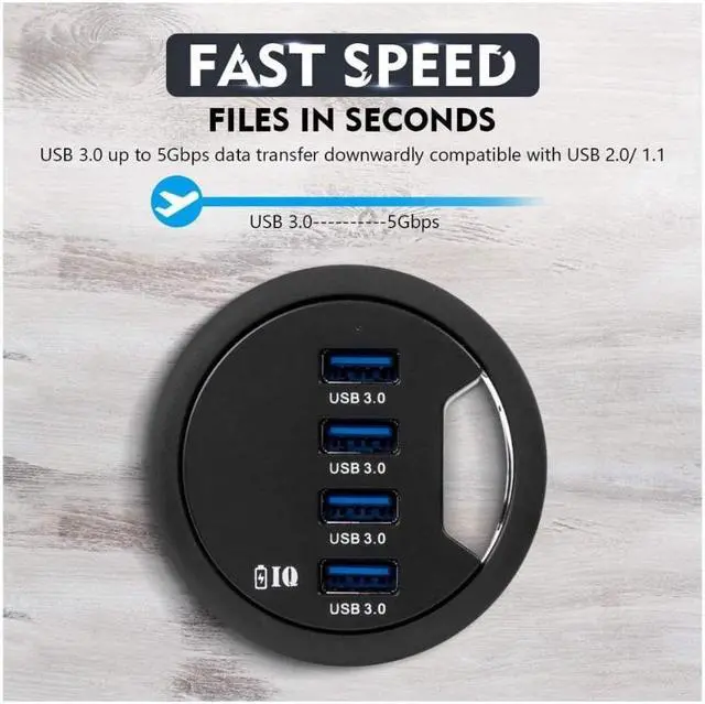 Alt view image 4 of 7 - WDX Desk-Fit (Diameter 3.14" or 80MM) 4 Port USB 3.0 Hub with 3.5mm Audio Mic Phone Jack/BC 1.2 USB Charger, 5V/2A Power Adapter for iPhone/Smart Phones(usb3.0 4 Port)