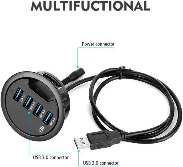 Alt view image 6 of 7 - WDX Desk-Fit (Diameter 3.14" or 80MM) 4 Port USB 3.0 Hub with 3.5mm Audio Mic Phone Jack/BC 1.2 USB Charger, 5V/2A Power Adapter for iPhone/Smart Phones(usb3.0 4 Port)