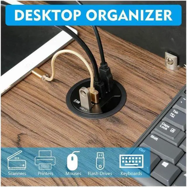 Alt view image 7 of 7 - WDX Desk-Fit (Diameter 3.14" or 80MM) 4 Port USB 3.0 Hub with 3.5mm Audio Mic Phone Jack/BC 1.2 USB Charger, 5V/2A Power Adapter for iPhone/Smart Phones(usb3.0 4 Port)