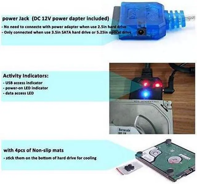 Alt view image 3 of 7 - USB 20 to 25 35 SATA Hard Drive SSD Cable with Power Adapter Supports SATA III HDD SSD Connect HDTV(2.5FT)