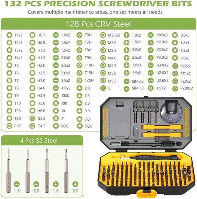Alt view image 2 of 7 - PC Repair Tools Screwdriver Set, 145 in 1 Precision Screwdriver Set with 132 Screwdriver Bits, Magnetic Repair Tool Kit with Portable Case for Smartphones, MacBooks, Laptops, Watches