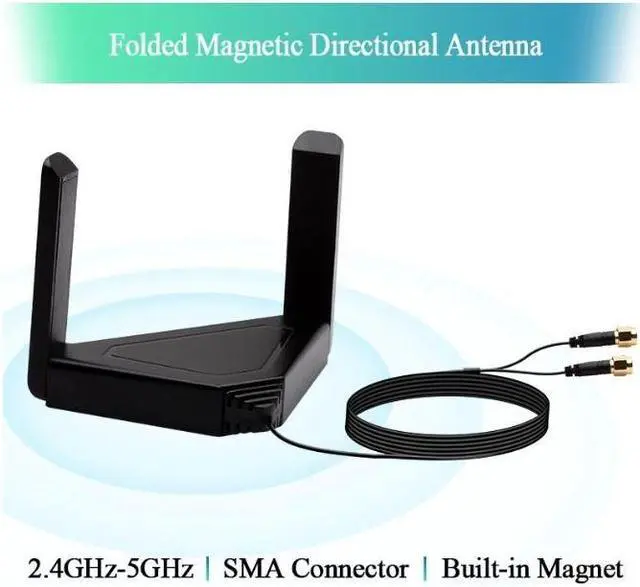 Alt view image 2 of 7 - 10dBi WiFi Network Antennas Dual Band with RP-SMA Female Connector, AC 2.4GHz 5GHz Antennas with Magnetic Base Work with PCI-E Wi-Fi Network Card USB WiFi Adapter Wireless Router Extender IP Camera
